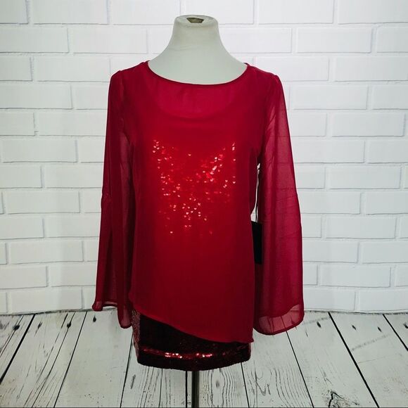 NWT Diane Gilman Red Blouse with Sequin Tank - Medium - Picture 3 of 16